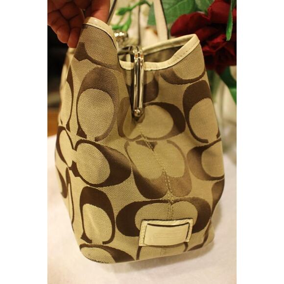 COACH SIGNATURE STRIPE FRAMED PURPLE CARRYALL SATCHEL BAG PURSE #F13533 (p170 - Picture 3 of 10